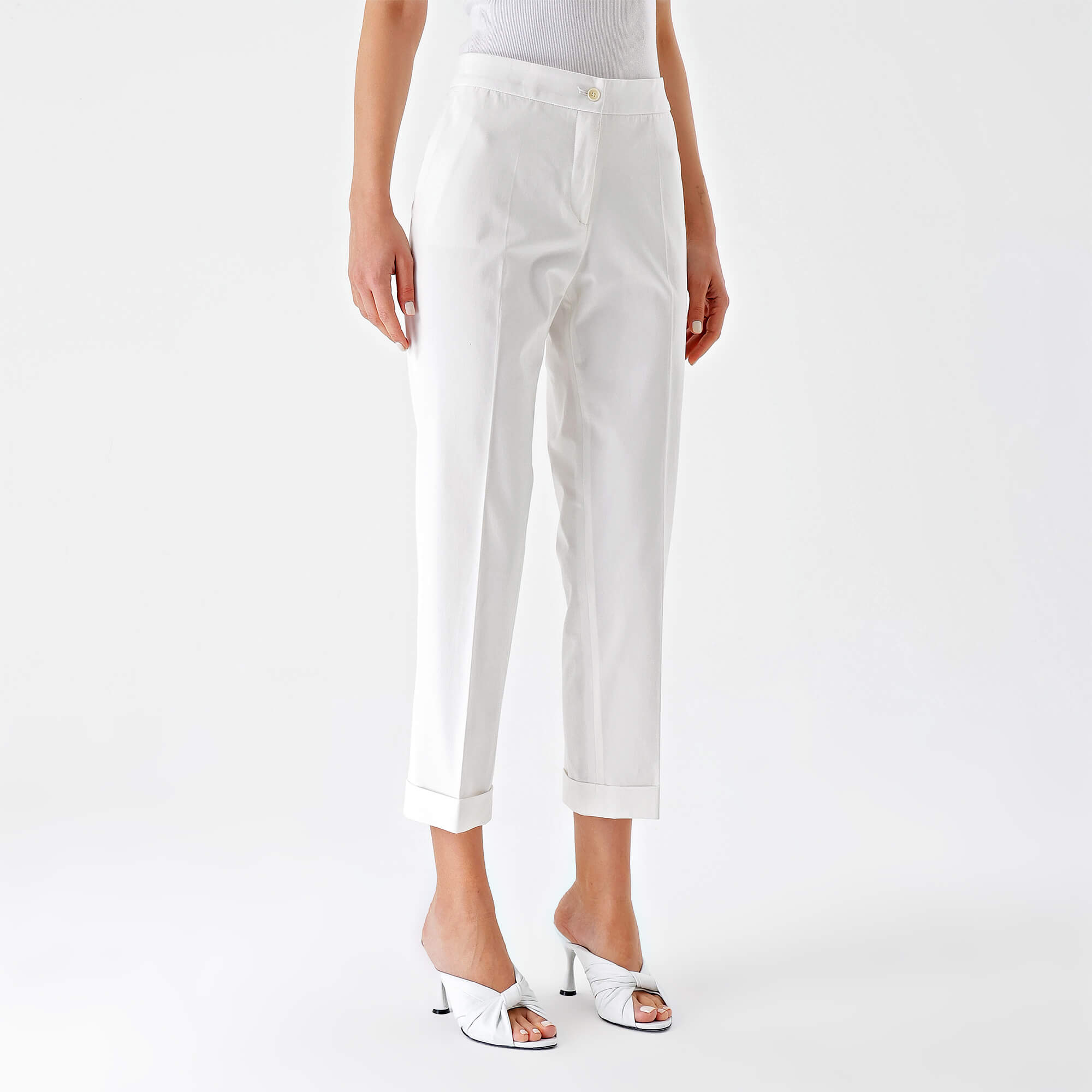 Etro-White Cotton High-Rise Pants